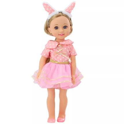 Ilgaplaukė lėlė su rožine suknele 38 cm