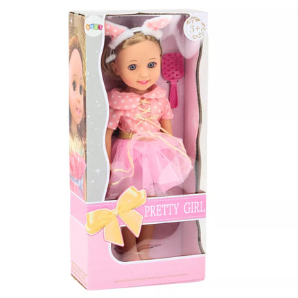 Ilgaplaukė lėlė su rožine suknele 38 cm