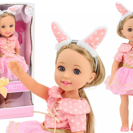 Ilgaplaukė lėlė su rožine suknele 38 cm