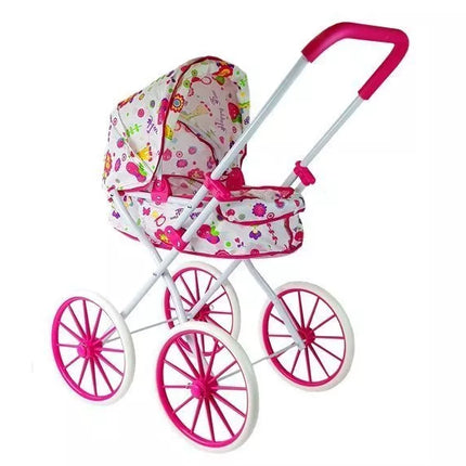 Lėlės vežimėlis retro dideli ratai gėlės