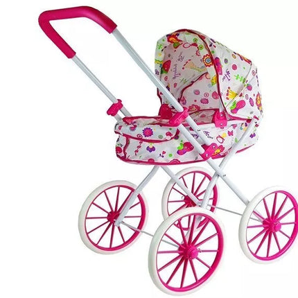 Lėlės vežimėlis retro dideli ratai gėlės
