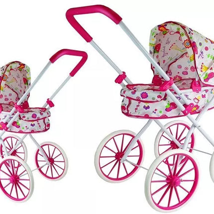 Lėlės vežimėlis retro dideli ratai gėlės