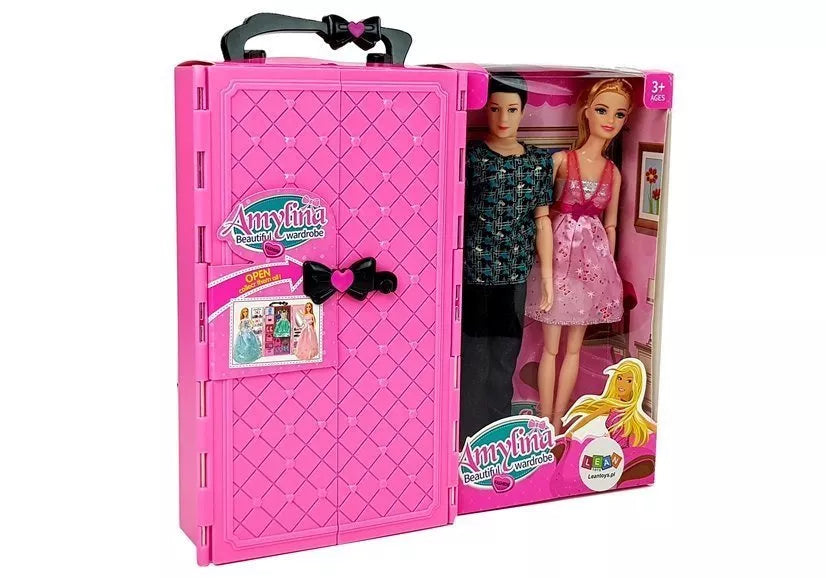 Lėlių rinkinys su lagamino formos drabužių spinta