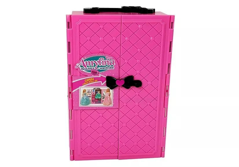 Lėlių rinkinys su lagamino formos drabužių spinta