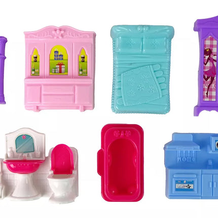 Lėlių rožinis namelis su baldais ir aksesuarais