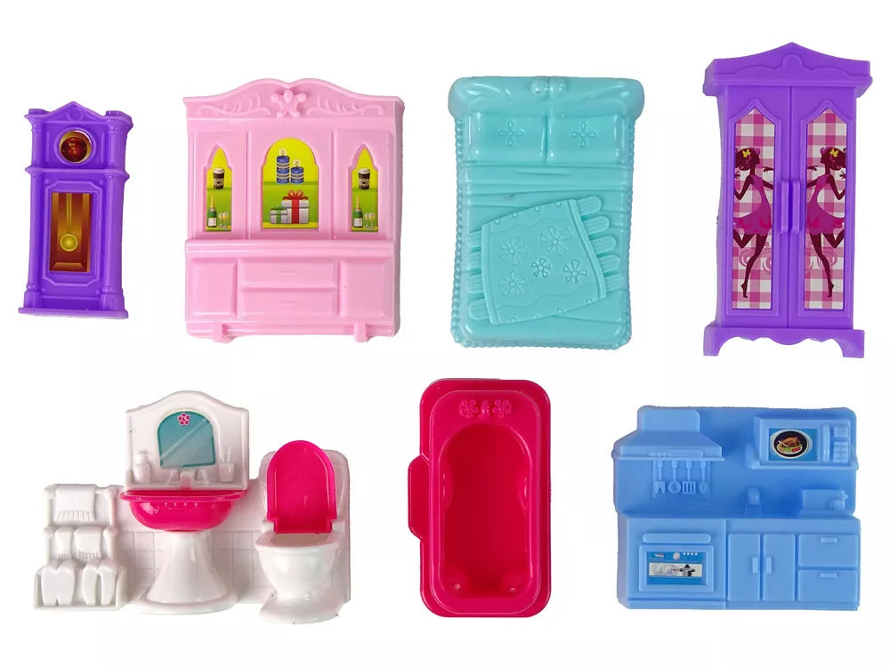 Lėlių rožinis namelis su baldais ir aksesuarais