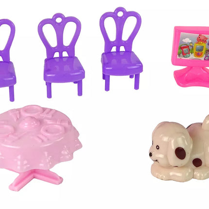 Lėlių rožinis namelis su baldais ir aksesuarais