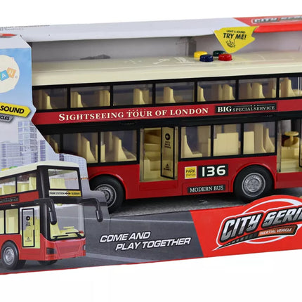 Dviejų aukštų raudonas miesto autobusas