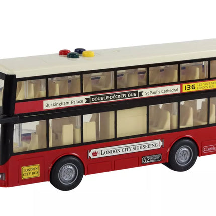 Dviejų aukštų raudonas miesto autobusas