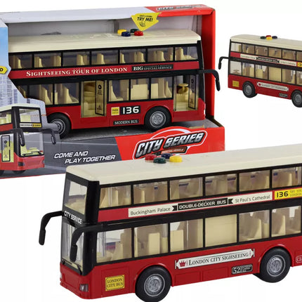 Dviejų aukštų raudonas miesto autobusas