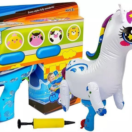 Mėlynas vandens šautuvas su pripučiamu vienaragiu