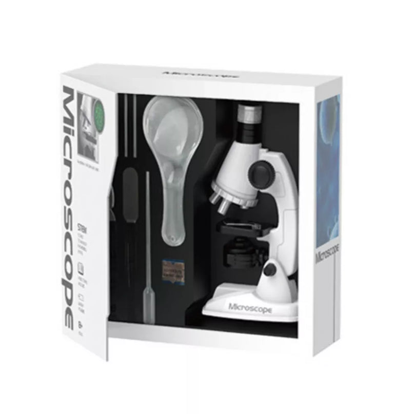 Baltas mokslinio mikroskopo rinkinys