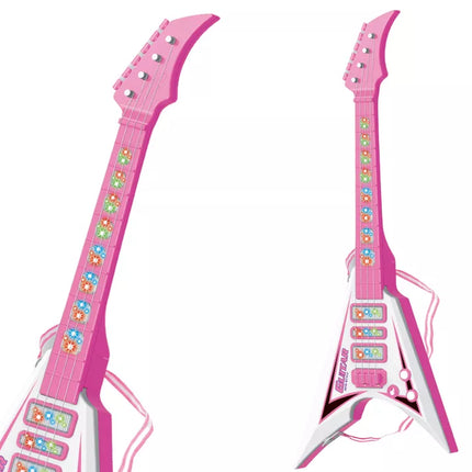 Rožinės elektrinės gitaros rinkinys su garso ir šviesos efektu