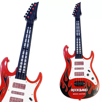 Elektrinė raudona gitara vaikams su šviesos ir melodijos efektu