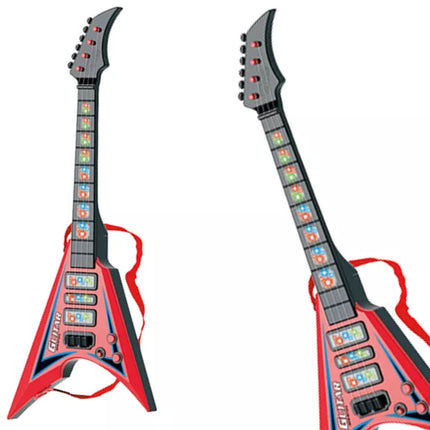 Raudona elektrinė gitara vaikams su šviesos ir melodijos efektu