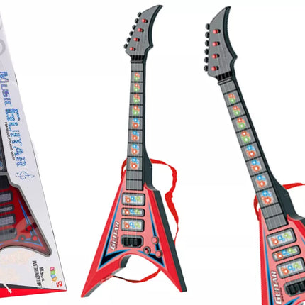Raudona elektrinė gitara vaikams su šviesos ir melodijos efektu