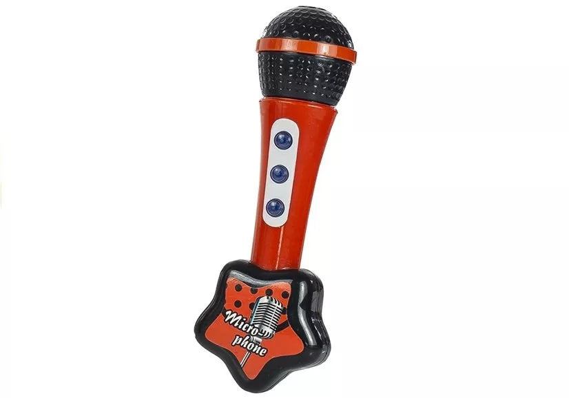 Raudona elektrinė gitara su stygomis ir mikrofonu