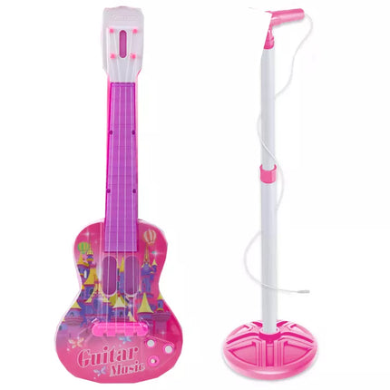 Rožinės elektrinės gitaros rinkinys su mikrofonu