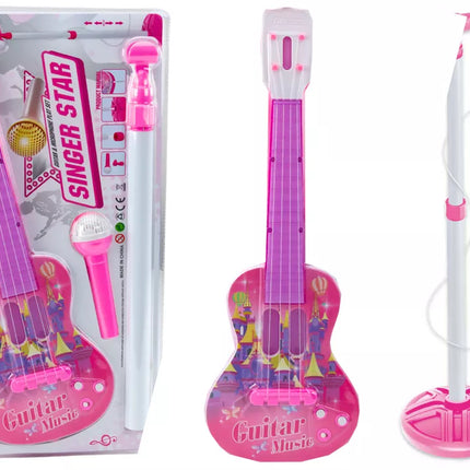 Rožinės elektrinės gitaros rinkinys su mikrofonu