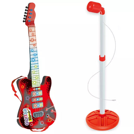 Raudonos elektrinės gitaros komplektas su mikrofonu
