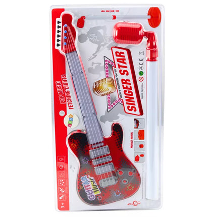 Raudonos elektrinės gitaros komplektas su mikrofonu