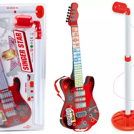 Raudonos elektrinės gitaros komplektas su mikrofonu