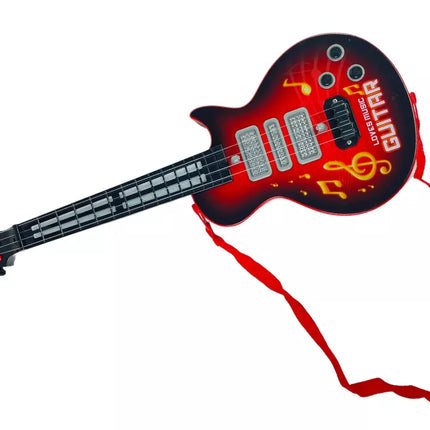 Raudona elektrinė gitara su stygomis ir šviesos efektu