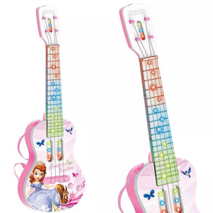 Elektrinė rožinė gitara su princesės piešiniu ir melodijos efektu