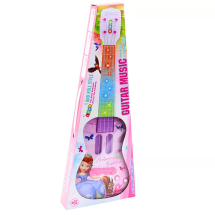 Elektrinė rožinė gitara su princesės piešiniu ir melodijos efektu