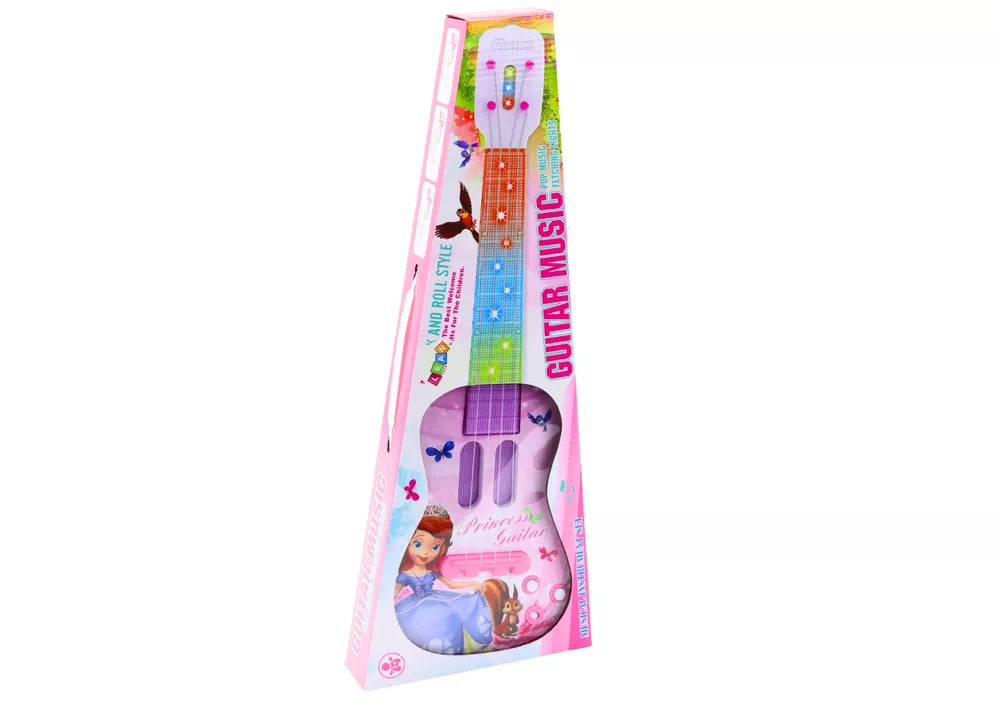 Elektrinė rožinė gitara su princesės piešiniu ir melodijos efektu