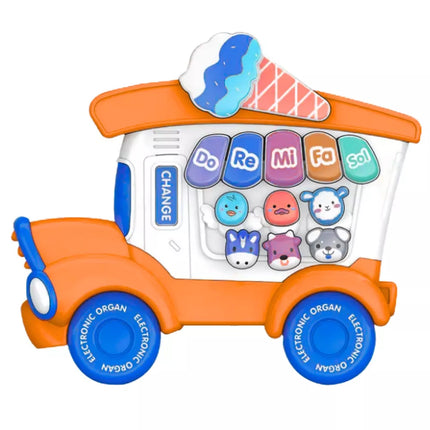 Oranžinis edukacinis ledų sunkvežimio formos elektrinis pianinas mažyliams