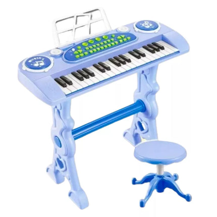 Mėlynas elektroninis fortepijonas vaikams su mikrofonu ir 37 klavišais