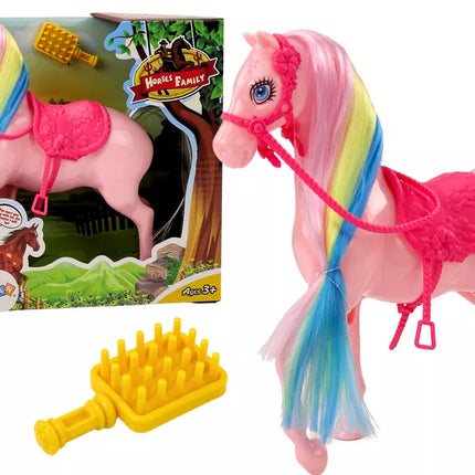 Arklio figurėlė su spalvingais karčiais ir rožiniu balnu