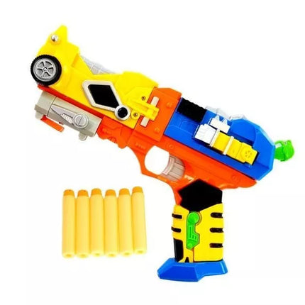 Šautuvas su šovinias ir geltona kauke