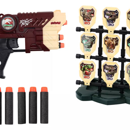 Šaudymo rinkinys su kulkomis ir dinozaurų taikiniais