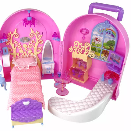 Sulankstomas didelis lėlių namelis su įvairias baldai