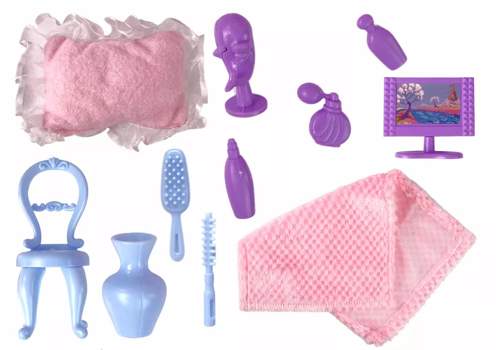 Sulankstomas didelis lėlių namelis su įvairias baldai