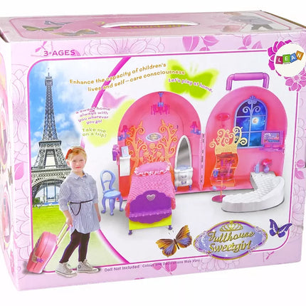 Sulankstomas didelis lėlių namelis su įvairias baldai