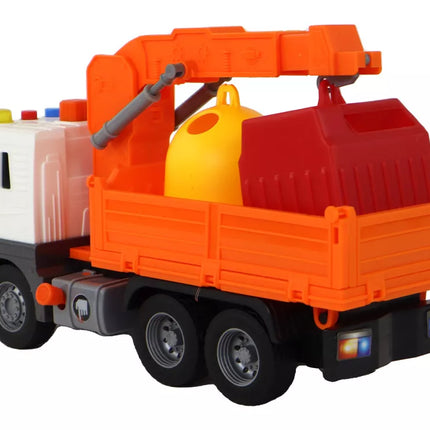 Oranžinė šiukšliavežė su kranu