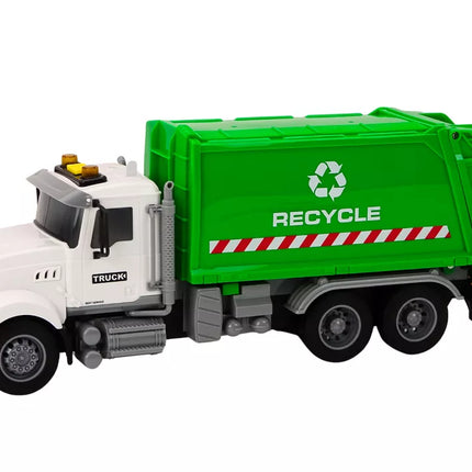 Žalia šiukšliavežė su atidaromomis durimis