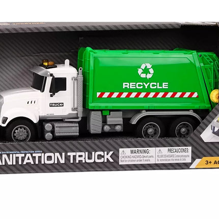 Žalia šiukšliavežė su atidaromomis durimis