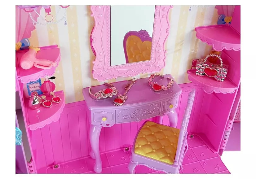 Lėlės drabužių spinta su veidrodžiu ir aksesuarais