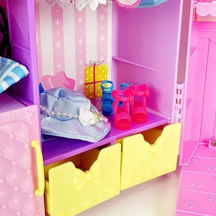 Lėlės drabužių spinta su veidrodžiu ir aksesuarais