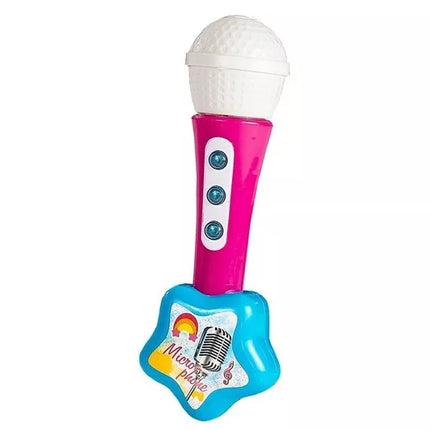 Rožinė/mėlyna elektrinė gitara su stygomis ir mikrofonu