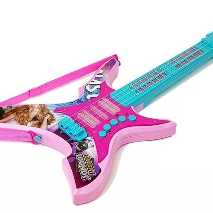 Rožinė elektrinė gitara su šviesos ir garso efektais