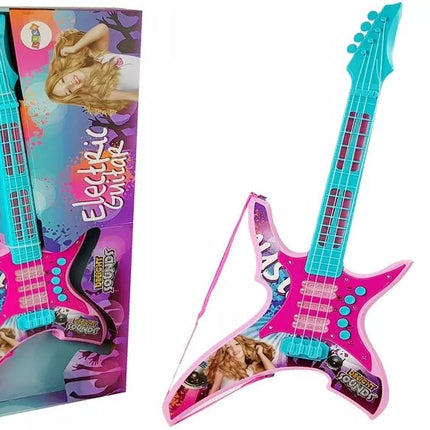 Rožinė elektrinė gitara su šviesos ir garso efektais