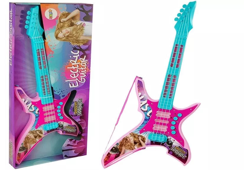 Rožinė elektrinė gitara su šviesos ir garso efektais