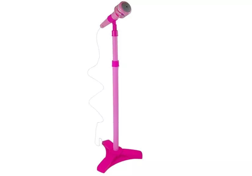 Rožinė roko žvaigždės gitara su miktofonu