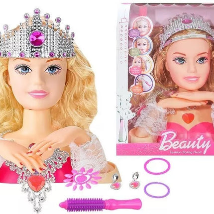 Manekeno galva su karūna ir priedais