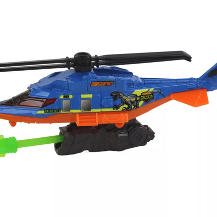 Dinozaurų parko rinkinys su mėlynu sraigtasparniu ir dinozaurais